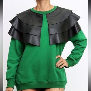 Sweatshirt with faux leather trim